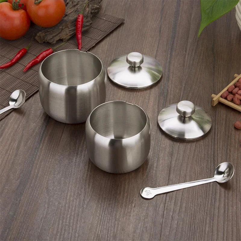 Rynx | Elegant stainless steel spice storage and dispensing set with spoon