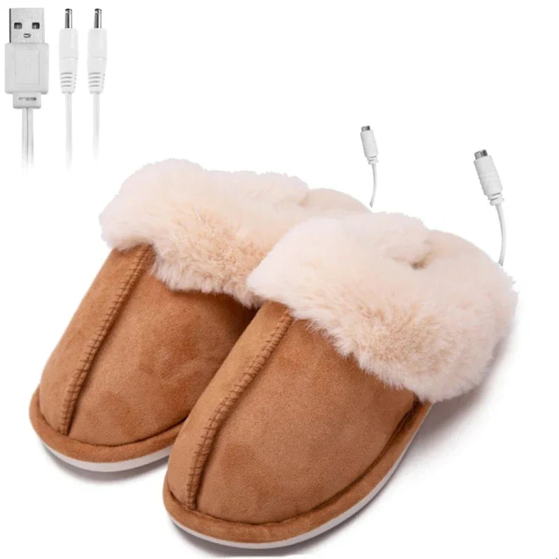 RYNX | Heated Slippers - Luxury Heated Plush Slippers for Relaxation this Winter Coffee One size