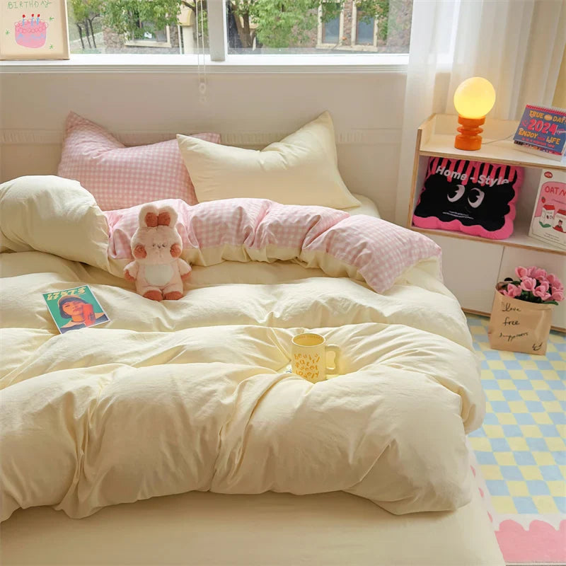Rynx | INS Stripes Bedding Comforter Set Pillowcase Bed Sheet Twin Full Size Bedding Duvet Set Queen/King Double Twin