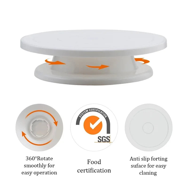 Rynx | Plastic Cake Turntable: Rotating Stable Stand for Baking Decoration - DIY Mold, Anti-Skid Round Cake Table