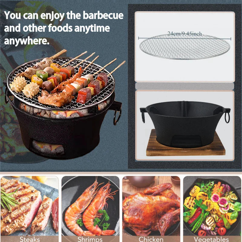 Rynx | Outdoor Holzkohlegrill Tragbarer Gusseisen BBQ 10-Zoll Oberfläche Camping Picknicks Outdoor Partys Kompaktes Design Zuhause Terrasse Campingplatz
