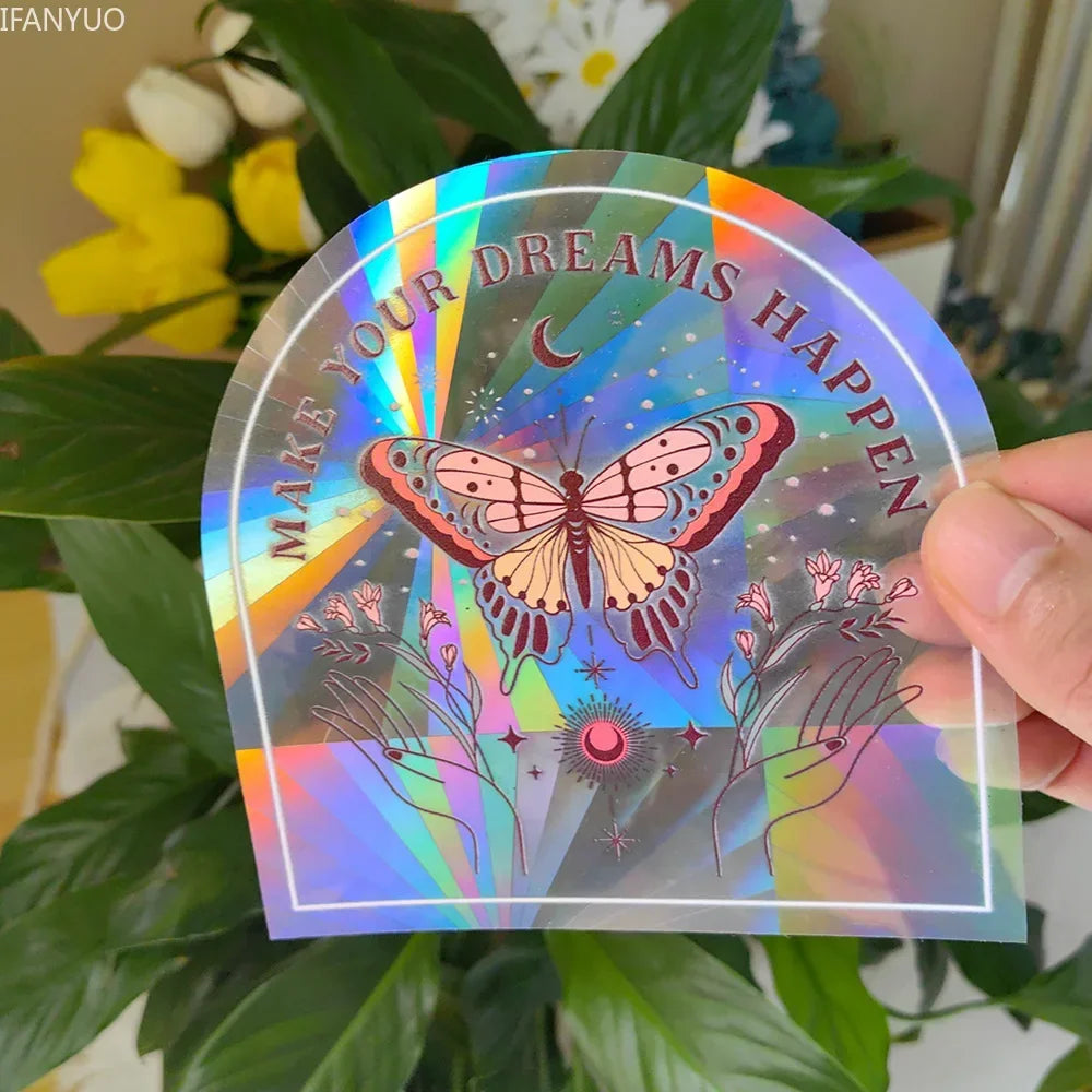 Rynx | PVC Self-Adhesive Glass Window Stickers | Sun Catcher Cat Moth Energy Suncatcher | Rainbow Prisms Sunlight Decals