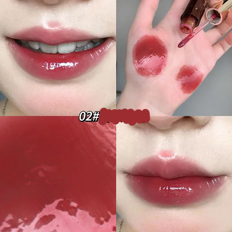 Rynx | Retro Clear Lip Glaze Gloss Mirror Glitter Non Stick Cup Brighten Jelly Dark Lipstick Red Brown Dupes Lip Ink Tint Korean Makeup
