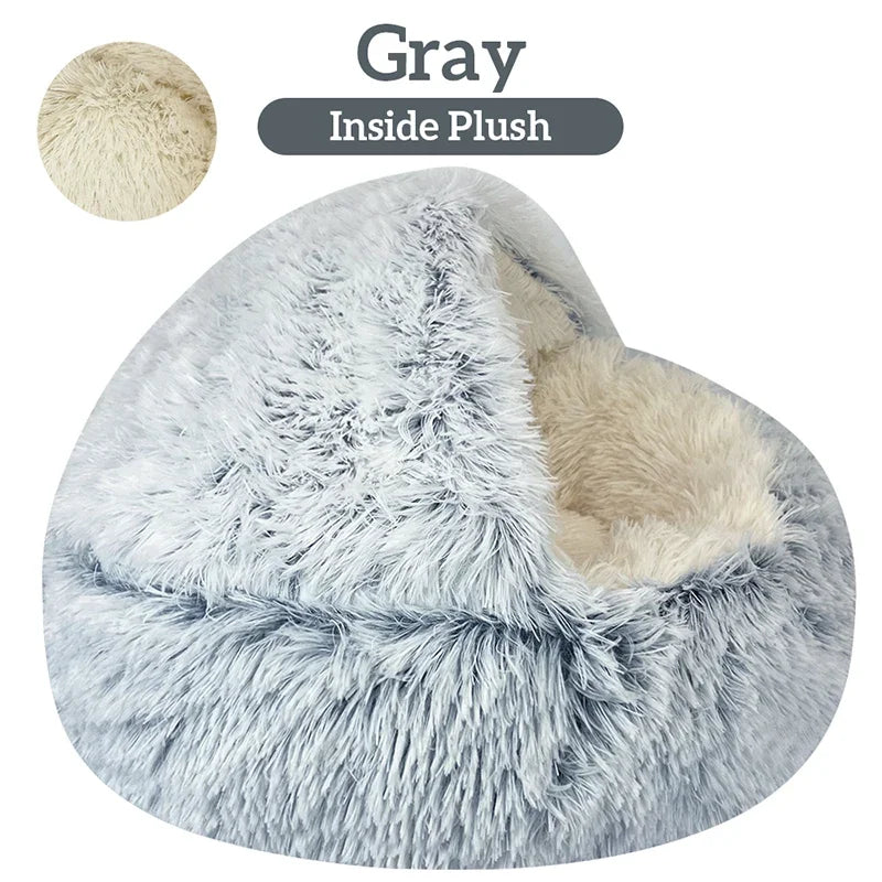 Rynx | Long Plush Cat Bed Round Cat Pillow Cat House 2 in 1 Warm Cat Basket Cat Sleeping Bag Cat Nest Kennel for Small Dog Cat