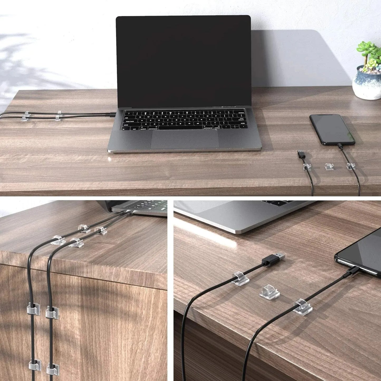Rynx | 50PCS Cable Organizer Clips - Wire Manager Cord Holder for USB Charging Data Lines - Wall-Mounted Bobbin Winder Hooks