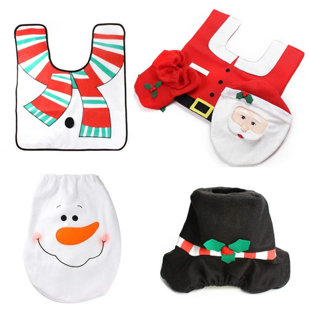 Rynx | New cute Christmas toilet seat covers Creative Santa bath mat Xmas accessories for home New Year Navidad gift decor