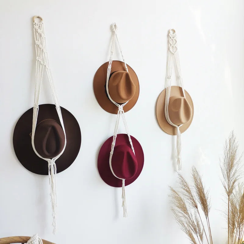 Rynx | Nordic Boho Cotton Hanging Organizer: Hat & Scarf Storage with Macrame Tapestry Touch