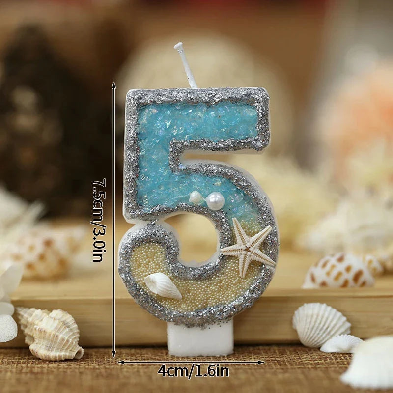 Rynx | Crown Number Candles for Birthdays – Digital 0-9 Cake Decoration with Ocean Starfish and Seashells Cake Topper for Anniversary and Special Days