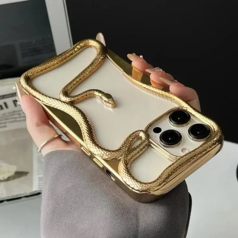 Rynx | Plating Weicher Gummi Rahmen Hohler Schlange Handyhülle Für iPhone 11 12 13 14 15 16 Pro Max Objektivschutz Unregelmäßige Stoßfeste Hülle