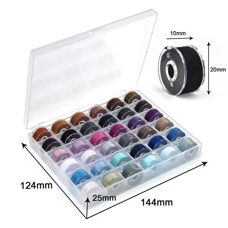 Rynx | 25/20 Colors Set Bobbin Thread Polyester Spools - Sewing Machine Bobbins with Storage Box for Embroidery and Sewing Accessories