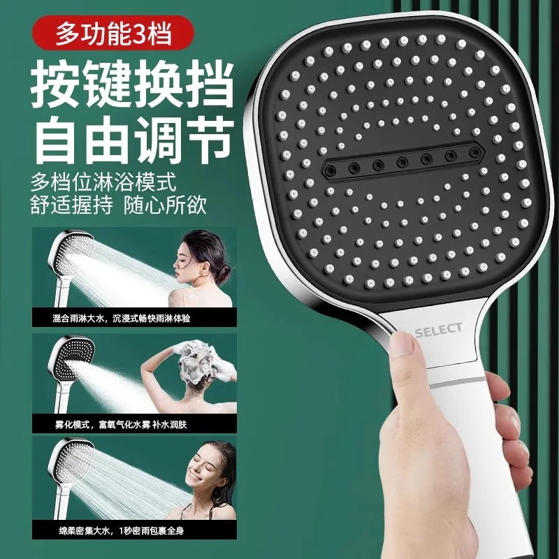 Rynx | New 13CM Large Panel Shower Head - High Pressure Water Massage with 3 Modes and Filter Element for Bathroom Accessories
