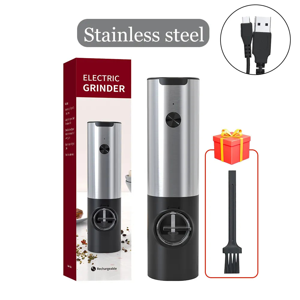 Rynx | USB Rechargeable Electric Salt and Pepper Grinder: Adjustable Coarseness, Refillable Mill - Battery Powered Kitchen Gadget Stainless Steel 1PCS