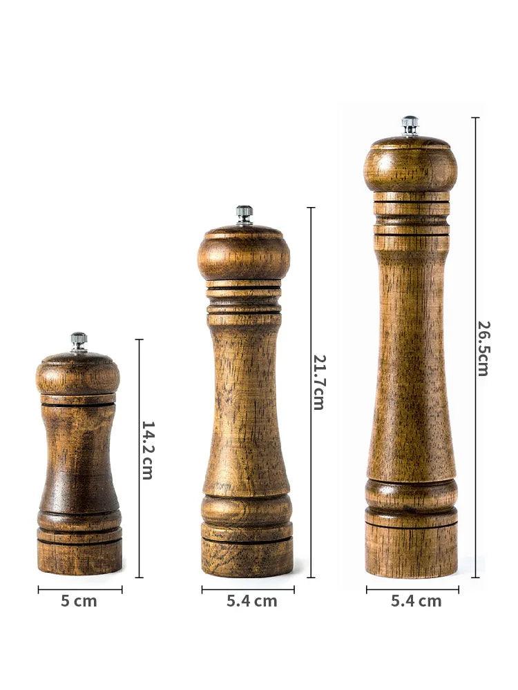 Rynx | Stylish Wood Salt and Pepper Mill Set with Adjustable Ceramic Mechanisms and Elegant Stand