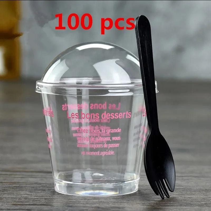 Rynx | Elegant clear dessert cup collection with lids and spoons - Perfect for ice cream, yogurt, and mousse