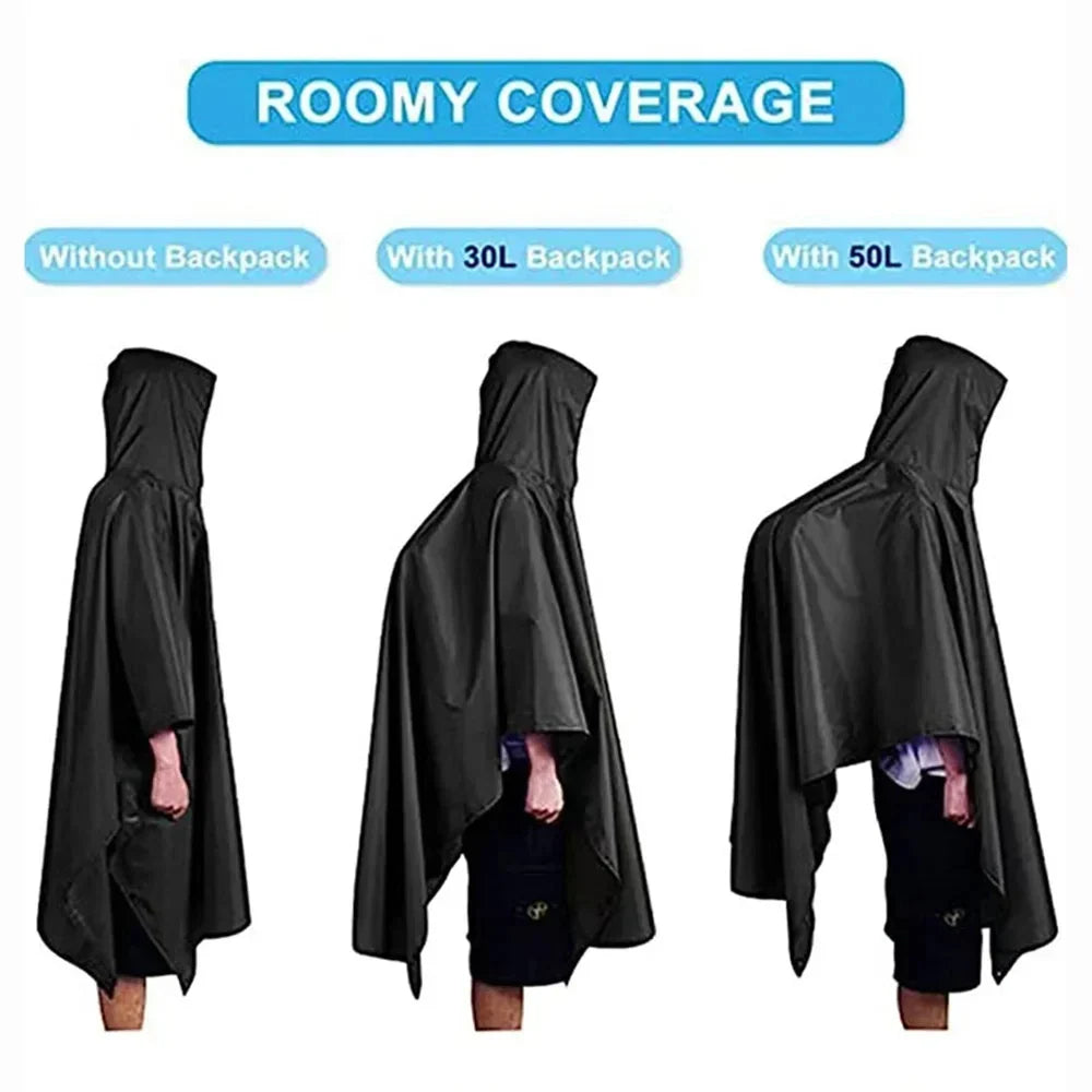 Rynx | 3 in 1 Outdoor Military Raincoat - Hooded Waterproof Rain Poncho with Sleeves, Motorcycle Rain Cover, Ideal for Camping, Hiking and Travel