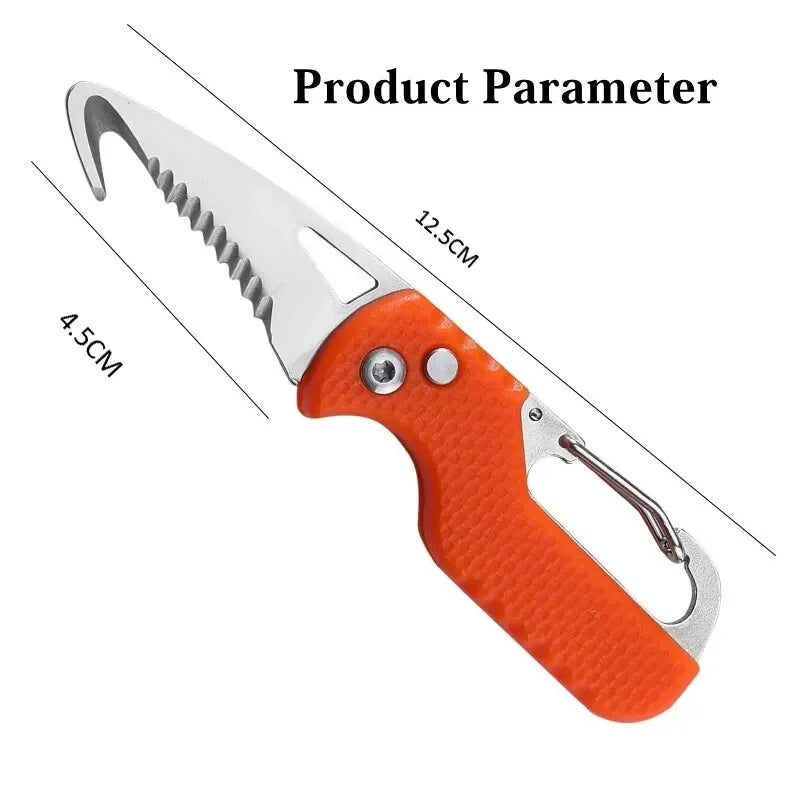 Rynx | Portable Folding Knife with Keychain - Serrated Hook Knife for Outdoor Camping, Express Package Gift, and Survival Tool Box Opener