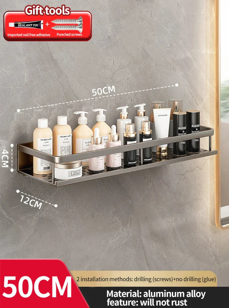 Rynx | Punch-Free Bathroom Rack – Aluminum Space-Saving Shelf – No Drill Hanging Organizer – Wall-Mounted Toilet Shelf for Efficient Bathroom Storage