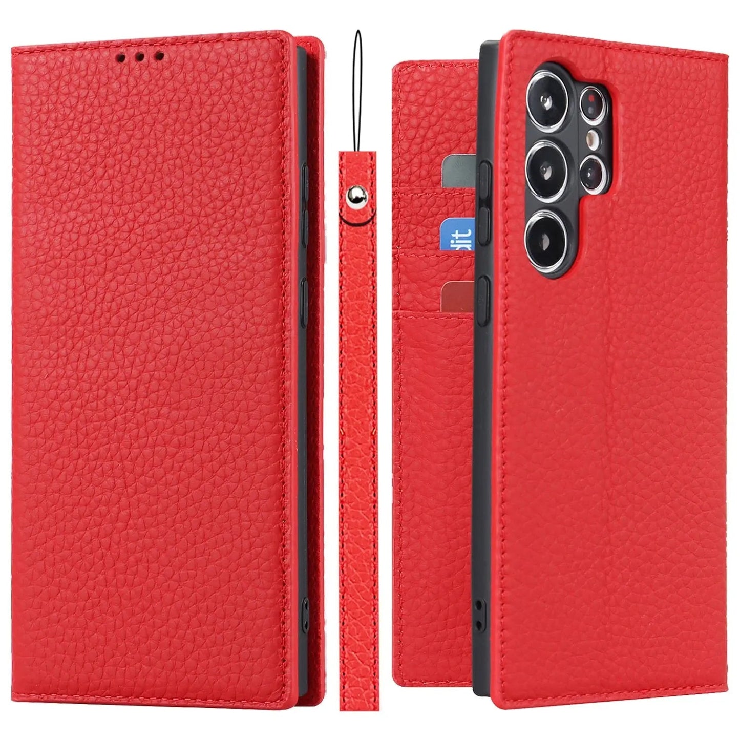 RYNX | Genuine Leather Wallet Case For Samsung Galaxy S23 Ultra Red
