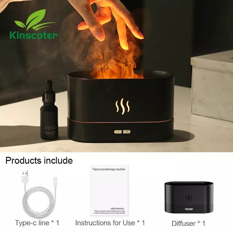 Rynx | Kinscoter Ultrasonic Cool Mist Maker - Aroma Diffuser Air Humidifier with LED Essential Oil Flame Lamp - Difusor Fogger