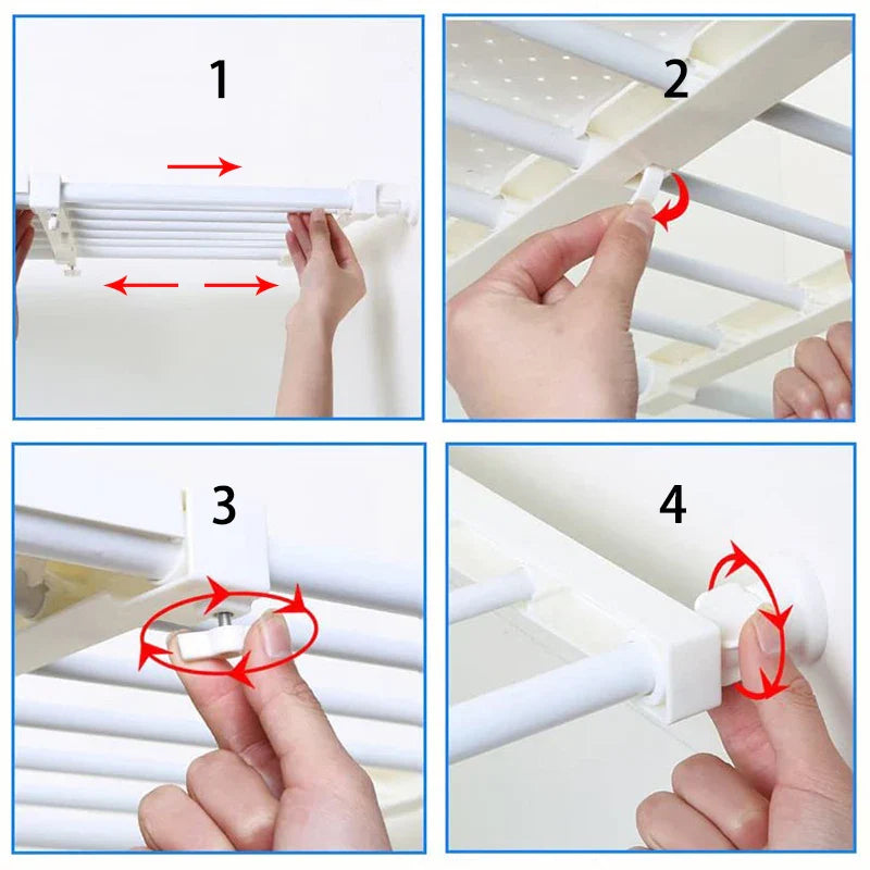 Rynx | White Expandable Divider - Adjustable Clothing Closet Shelf for Wardrobe, Kitchen, and Bathroom Storage, Punch-free Shelf Dividers