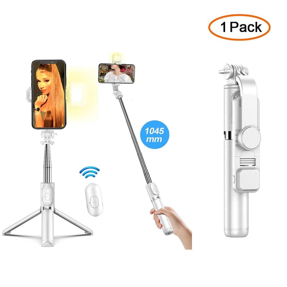 Rynx | Versatile wireless tripod selfie stick with Bluetooth remote control, 360° rotation and built-in fill light - Compatible with Android and iOS