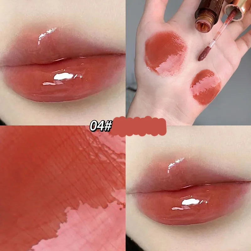 Rynx | Retro Clear Lip Glaze Gloss Mirror Glitter Non Stick Cup Brighten Jelly Dark Lipstick Red Brown Dupes Lip Ink Tint Korean Makeup