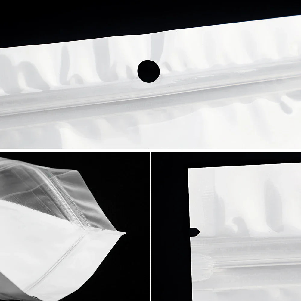 Rynx | 100pcs White Dustproof Sachet Bags - Ziplock Sealing with One Transparent Side for Phone Case, Jewelry, and Accessories Packing