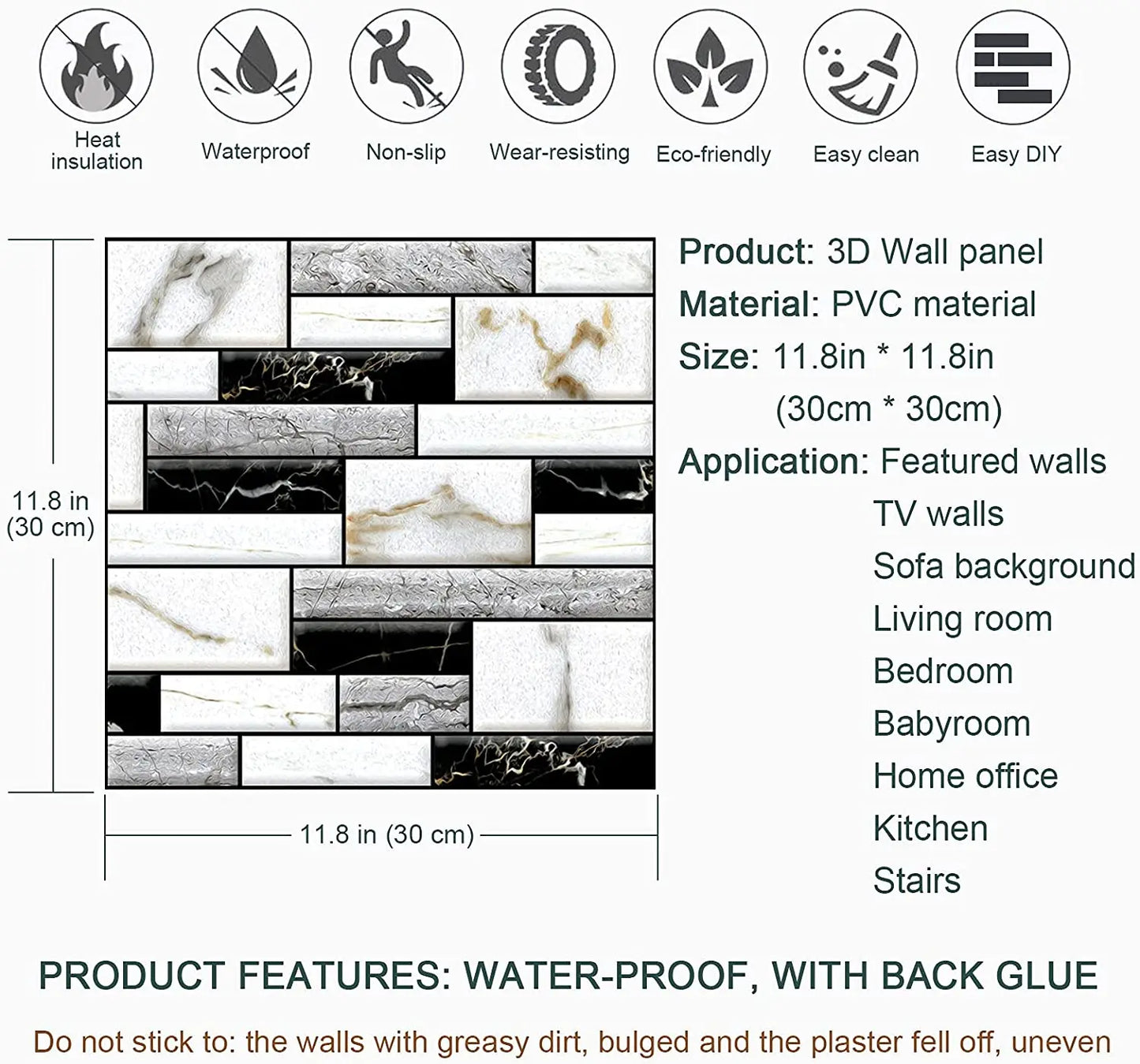 Rynx | Self-Adhesive Tile Wall Sticker | 3D PVC Covers for Kitchen Cupboard Bathroom | Waterproof Home Decor Wallpaper