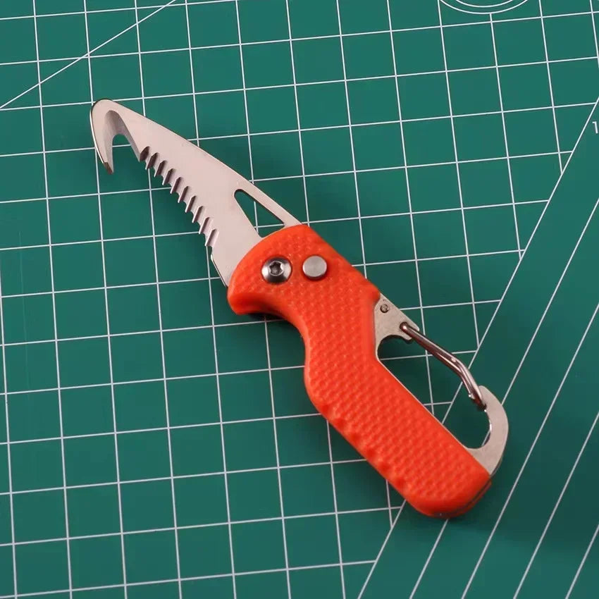 Rynx | Portable Folding Knife with Keychain - Serrated Hook Knife for Outdoor Camping, Express Package Gift, and Survival Tool Box Opener