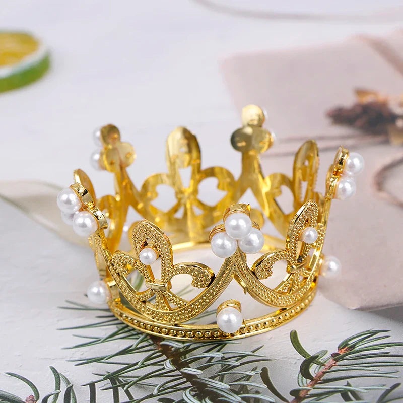 Rynx | Mini Pearl Crown Cake Topper – Romantic Garland & Hair Ornaments for Birthdays, Weddings & Parties