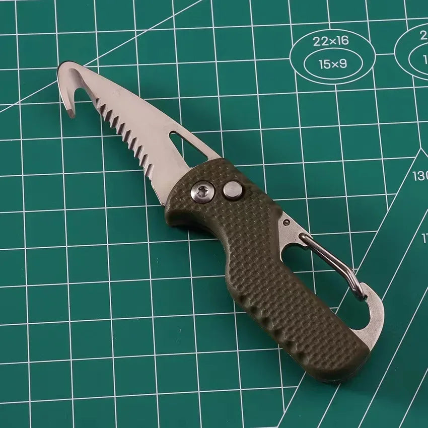 Rynx | Portable Folding Knife with Keychain - Serrated Hook Knife for Outdoor Camping, Express Package Gift, and Survival Tool Box Opener