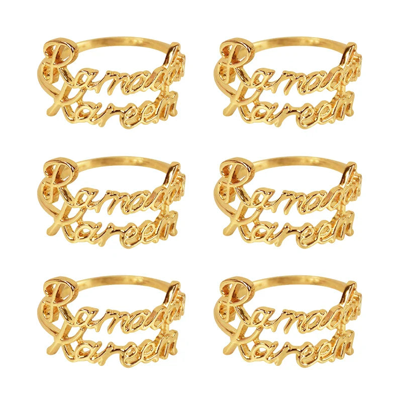 Rynx 2/6Pieces Ramadan Kareem Napkin Rings Eid Mubarak Muslim Islamic Dining Table Home Decoration Alloy Napkin Buckle Ramadan Gift