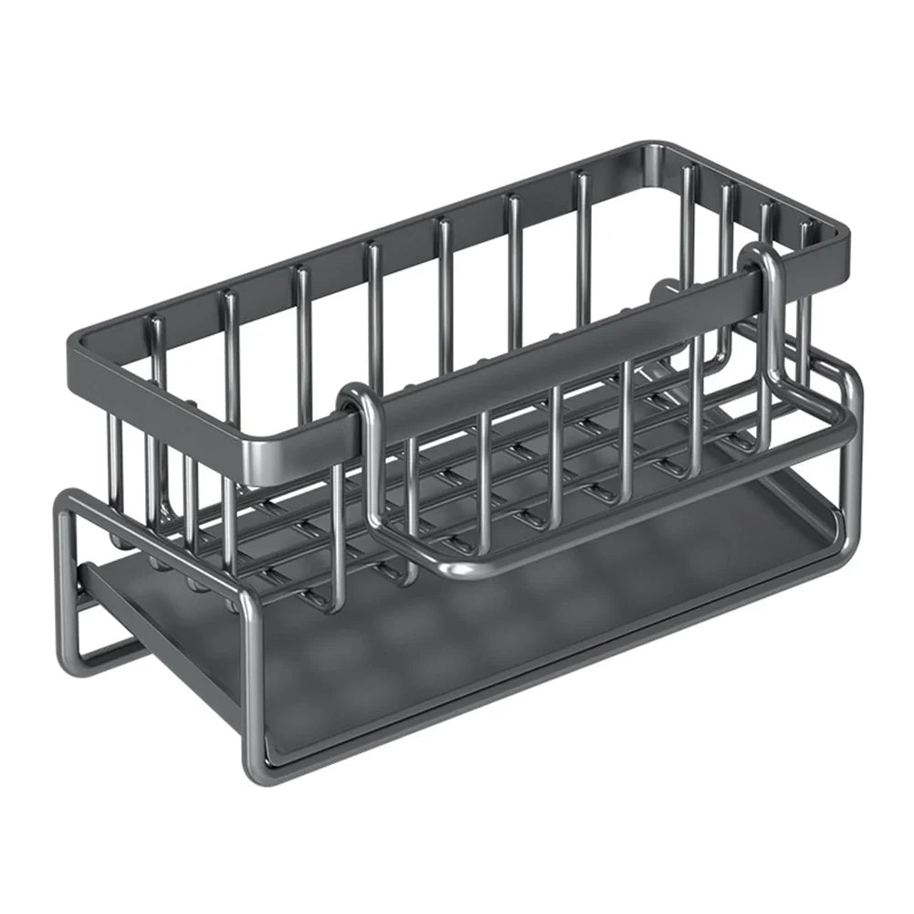 Rynx | Stainless Steel Sink Drain Rack with Sponge Storage - Kitchen Faucet Holder and Soap Drainer
