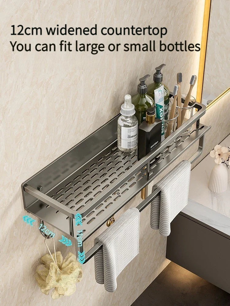 Rynx | Punch-Free Bathroom Rack – Aluminum Space-Saving Shelf – No Drill Hanging Organizer – Wall-Mounted Toilet Shelf for Efficient Bathroom Storage