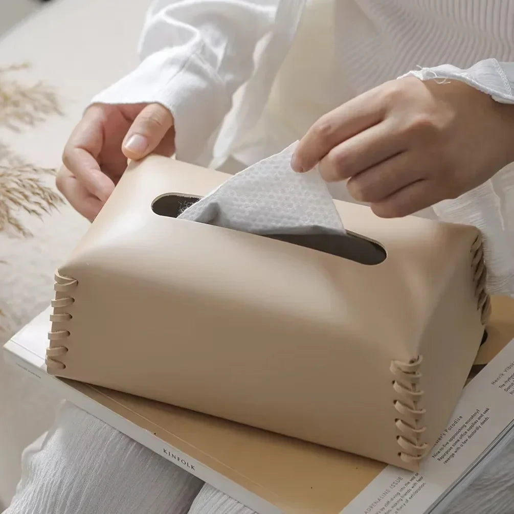 Rynx | Nordic woven tissue box leather napkin holder luxury paper box toilet towel holder high-quality bedroom table decoration