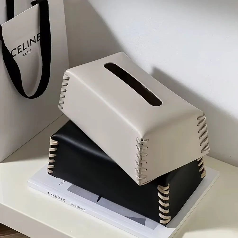 Rynx | Nordic woven tissue box leather napkin holder luxury paper box toilet towel holder high-quality bedroom table decoration