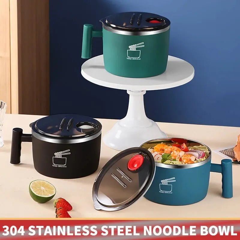 Rynx | Stainless Steel Instant Noodle Bowl with Lid - Sealed & Portable Drain Bowl, Ideal Kitchen Utensil for Instant Noodles
