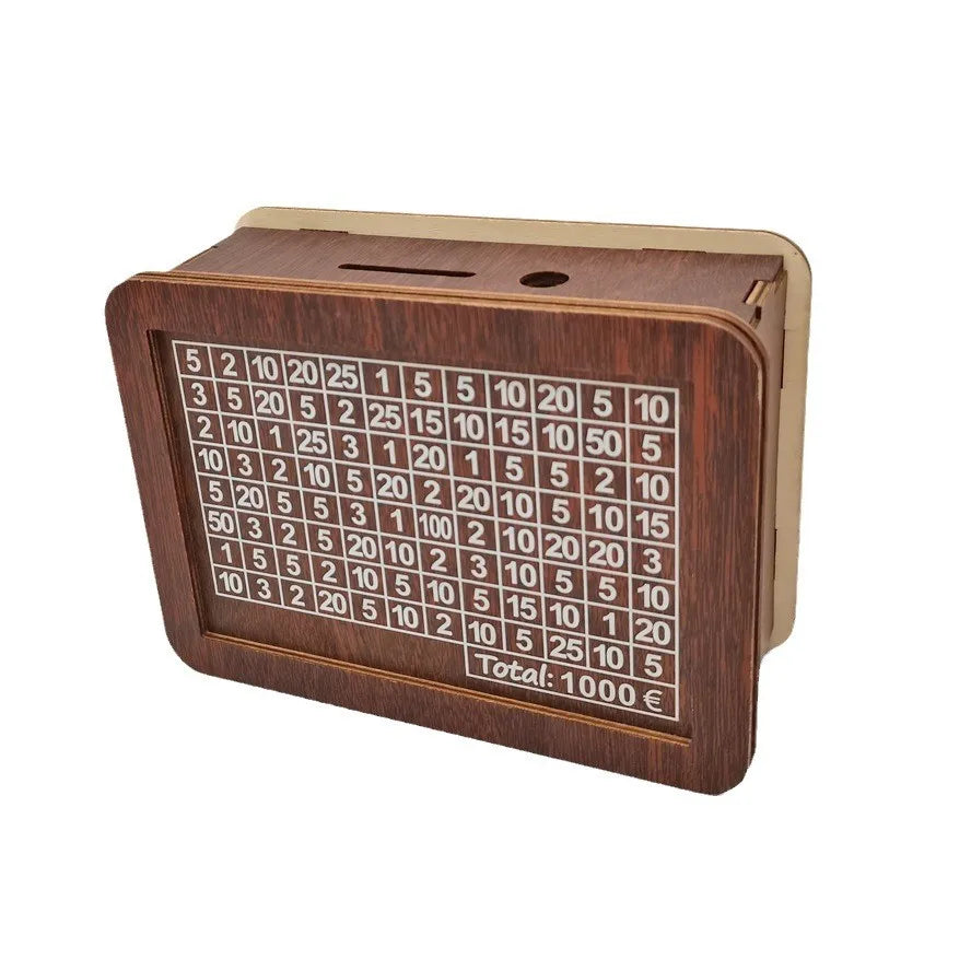 Rynx | Euro Money Box Wooden Piggy Bank - Available in 1000/2000/3000/5000/10000, Reusable with Saving Goal and Number Boxes