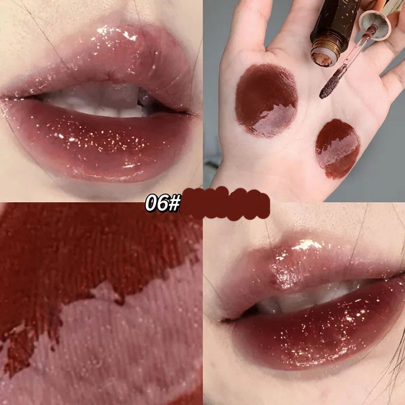 Rynx | Retro Clear Lip Glaze Gloss Mirror Glitter Non Stick Cup Brighten Jelly Dark Lipstick Red Brown Dupes Lip Ink Tint Korean Makeup