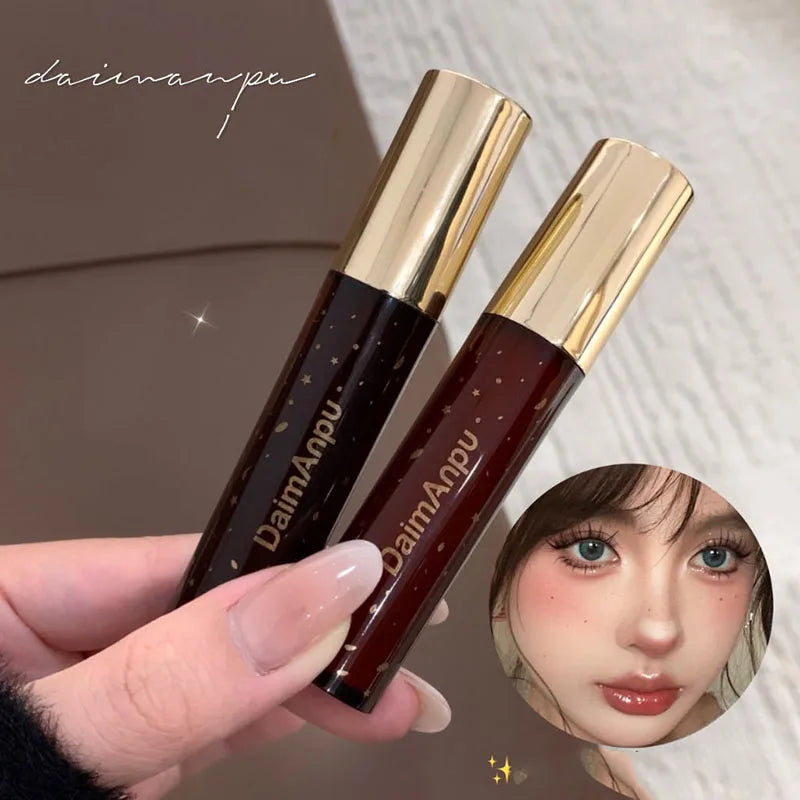 Rynx | Retro Clear Lip Glaze Gloss Mirror Glitter Non Stick Cup Brighten Jelly Dark Lipstick Red Brown Dupes Lip Ink Tint Korean Makeup