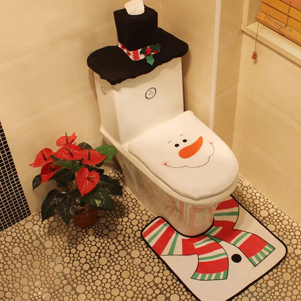 Rynx | New cute Christmas toilet seat covers Creative Santa bath mat Xmas accessories for home New Year Navidad gift decor