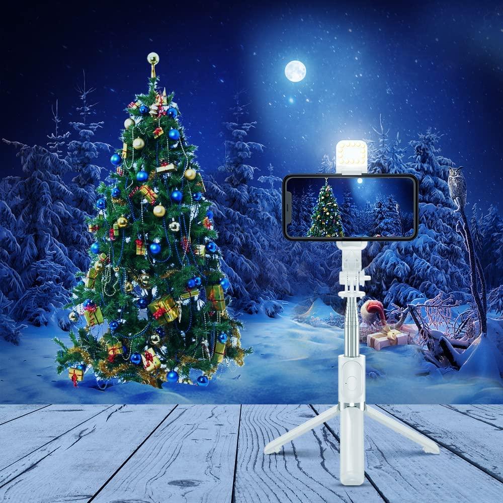 Rynx | Versatile wireless tripod selfie stick with Bluetooth remote control, 360° rotation and built-in fill light - Compatible with Android and iOS