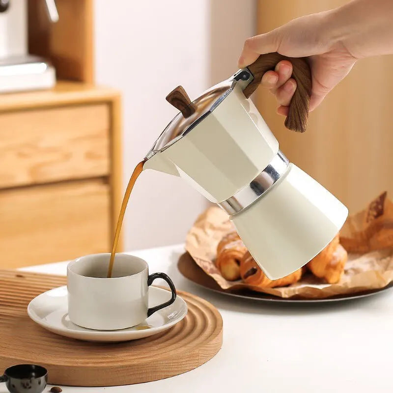 Rynx | Stovetop Moka Pot - Wooden Handle - Powerful Coffee Experience