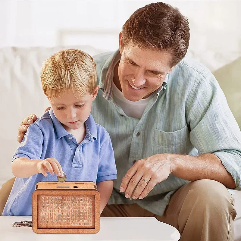 Rynx | Euro Money Box Wooden Piggy Bank - Available in 1000/2000/3000/5000/10000, Reusable with Saving Goal and Number Boxes