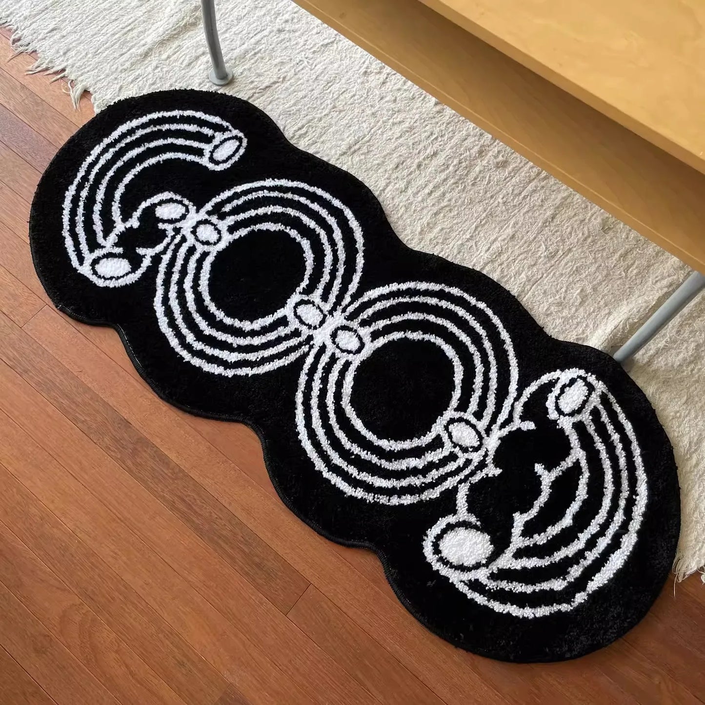 Rynx | Black White Tufting Letter Rug Long Nightstand Mat Soft Bedroom Living Room Rug Play Mat Floor Mat Aesthetic Home Decor 48x120cm