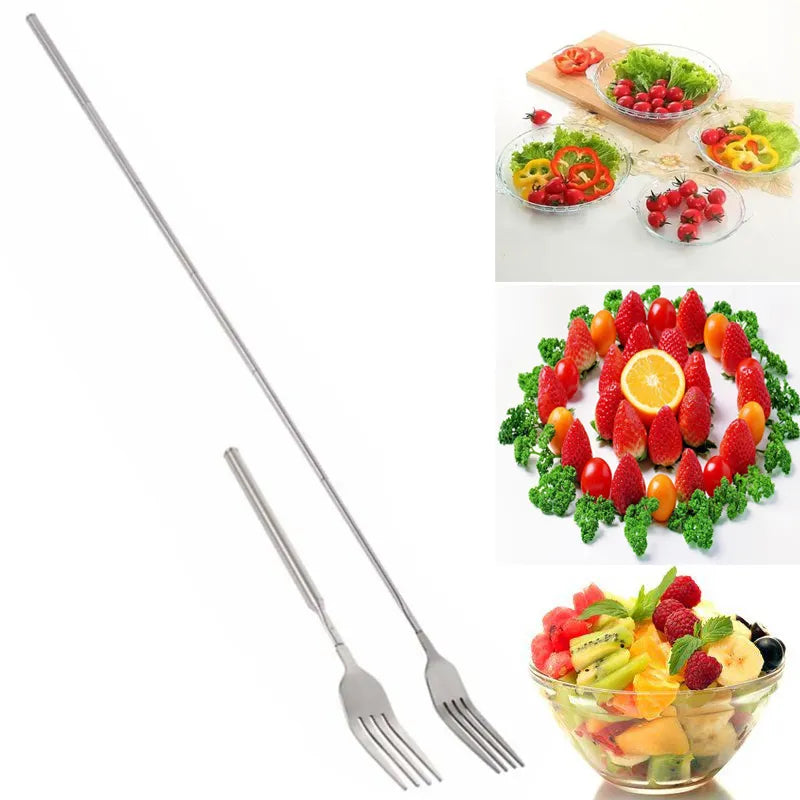 Rynx | Telescopic BBQ Extendable Fork - 64CM Long Handle, Multipurpose Dinner and Fruit Fork for Meat and Desserts, Kitchen Accessory