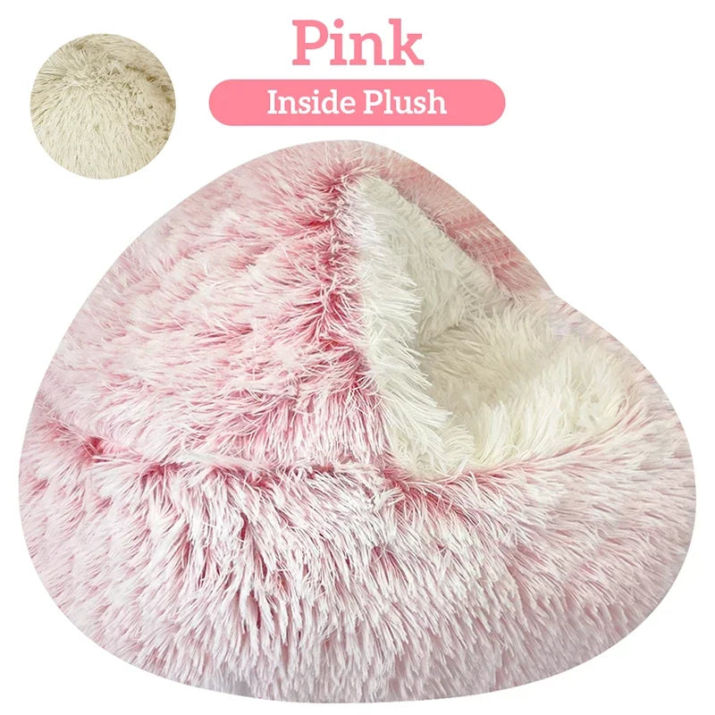 Rynx | Long Plush Cat Bed Round Cat Pillow Cat House 2 in 1 Warm Cat Basket Cat Sleeping Bag Cat Nest Kennel for Small Dog Cat