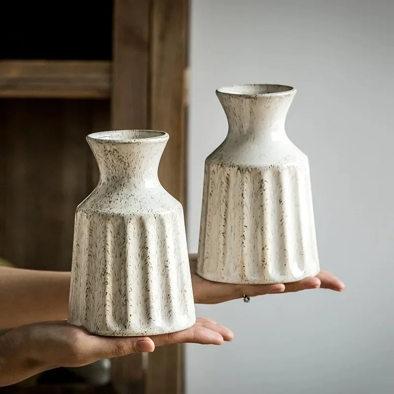 Rynx | Relief Ceramic Vase European Retro Vase Living Room Desk Decoration Ornaments Flower Vases Dried Flower Arrangement Container