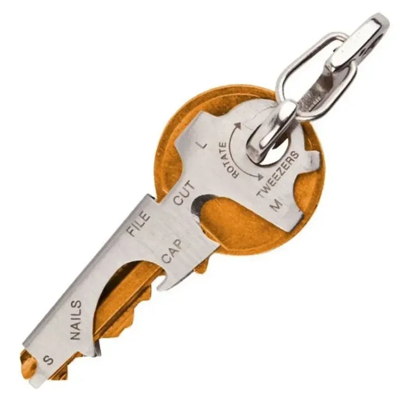 Rynx | EDC 8 in 1 Stainless Steel Multi-Function Keychain Tool - Pendant with Bottle Opener and Screwdriver for Camping and Outdoor Survival
