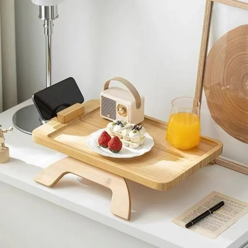 Rynx | 1 piece New style bamboo sofa armrest table with phone holder Foldable No assembly required Ideal for housewarming gift home decor